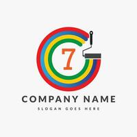 Paint Logo On Letter 7 Template. Paint Logo On 7 Letter, Initial Paint Sign Concept Template vector