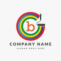 Paint Logo On Letter B Template. Paint Logo On B Letter, Initial Paint Sign Concept Template vector