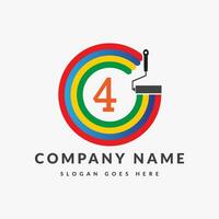 Paint Logo On Letter 4 Template. Paint Logo On 4 Letter, Initial Paint Sign Concept Template vector