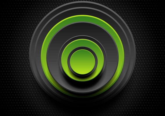 Green and black abstract circles on dark perforated background