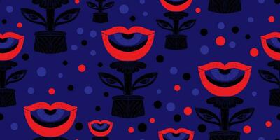 a pattern with red and black flowers on a blue background vector