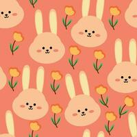 Cute bunny pattern, and flowers, cartoon seamless background, vector illustration, wallpaper, textile, bag, garment, fashion design