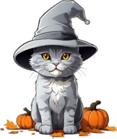 Grey Cat Halloween Cartoon with AI Generative png