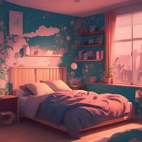 lofi cama habitación ai generado foto