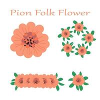 a set of design elements of a peony flower for decorating the site and printed materials. vector