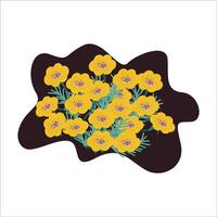 yellow ditsy flowers in a bouquet hand drawn. Vector illustration on white background