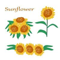 Vector set of sunflowers. Frame, border, single element in a hand drawn style.