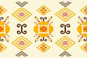 Beautiful floral cross stitch embroidery on white background.geometric ethnic oriental seamless pattern traditional.Aztec style abstract vector.design for texture,fabric,clothing,wrapping,carpet,print vector
