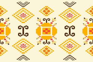 Beautiful floral cross stitch embroidery on white background.geometric ethnic oriental seamless pattern traditional.Aztec style abstract vector.design for texture,fabric,clothing,wrapping,carpet,print vector