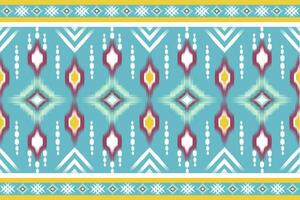 africano ikat cachemir bordado en azul fondo, tradicional sin costura geométrico patrón, azteca resumen modelo diseño para vector