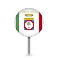 Map pointer with Apulia Flag. Region of Italy. Vector illustration.