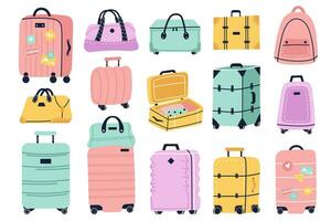 Travel luggage and suitcase vector cartoon set