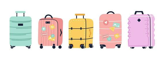 Travel luggage and suitcase vector cartoon set