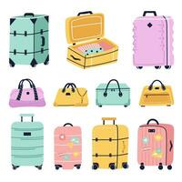 viaje equipaje y maleta vector dibujos animados conjunto