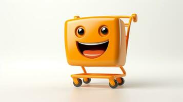 3d shopping trolley, shopping online concept, shopping cart with face cartoon smile, Generative AI illustration photo