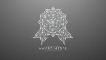 Metallic gradient ward medal with ribbon. Champion and winner awards medal, Modern digital low polygon style vector illustration
