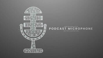 Silver metallic podcast microphone. Minimal music device concept, Modern digital low polygon style vector illustration