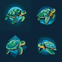 plano azul y verde Tortuga logo vector