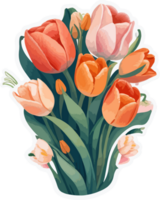 tulipán flores ramo de flores dibujos animados con ai generativo png