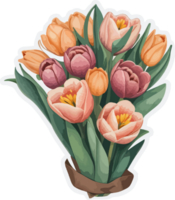 Tulip Flowers Bouquet Sticker with AI Generative png