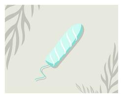 Feminine hygiene illustration of a tampon with shadow leaves in the background. Vector presentation of a collection for textile, medicine, poster, background, book, web, design, social media, pattern.