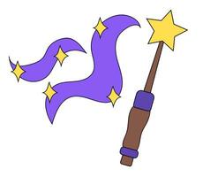 Magic wand with sparkle isolated on white. Miracle magical witch stick. Wizard tool. Vector flat illustration.