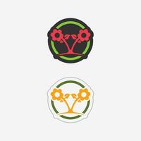 Gardening logo with shovel icon and tree with green leaves logo template. vector