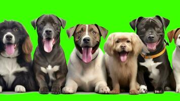 Different breeds of dogs on a green background, cute dogs on a green screen background video