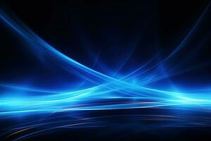 Abstract neon blue background, cyber space, parallel universe, lines, stripes, glow. AI generated photo
