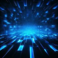 Abstract neon blue background, cyber space, parallel universe, lines, stripes, glow. AI generated photo