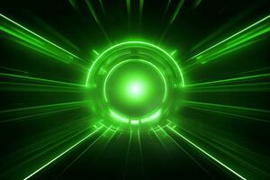 Abstract neon green background, cyber space, parallel universe, lines, stripes, glow. AI generated photo