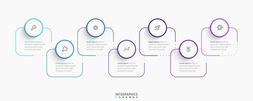 plantilla de diseño de etiquetas infográficas vectoriales con iconos y 7 opciones o pasos. se puede utilizar para diagramas de proceso, presentaciones, diseño de flujo de trabajo, banner, diagrama de flujo, gráfico de información. vector