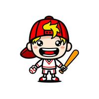 Cute Cartoon Baseball Player With Ball And Bat vector