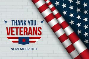 US Veterans Day November 11th with epaulettes and flag illustration on bricks wall background vector