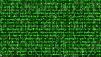 Binary code black and green background with digits moving on screen video