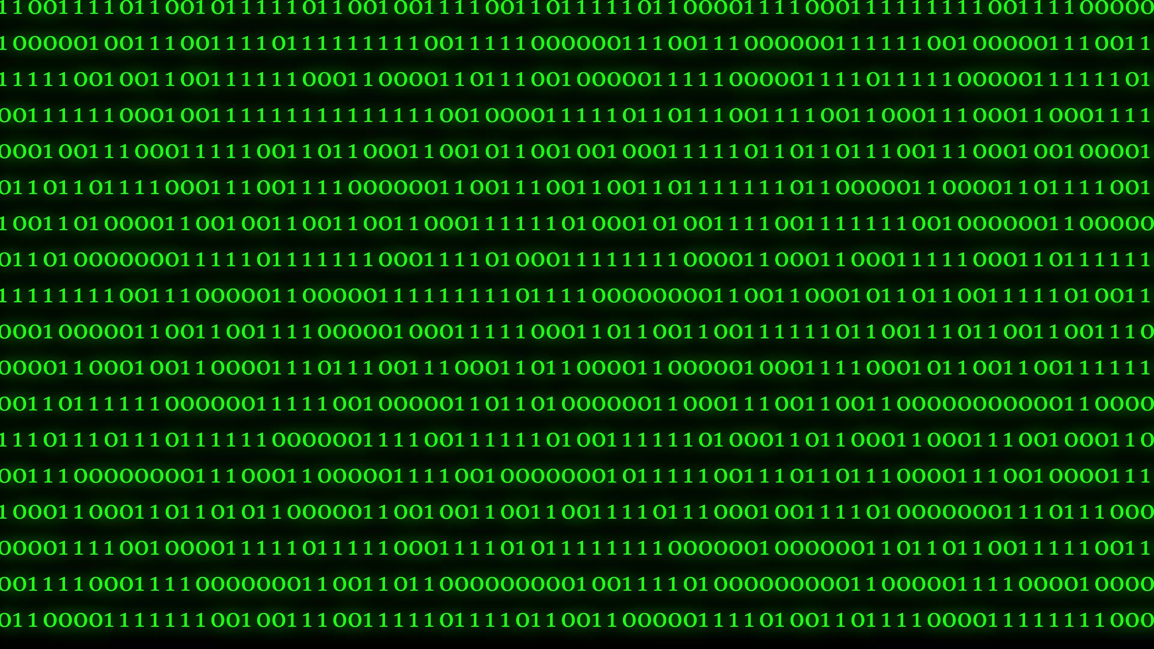 Binary code black and green background with digits moving on screen ...