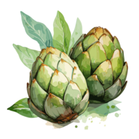 Artichoke watercolor illustration, Vegetable isolated on transparent background, AI Generative png
