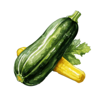 calabacín acuarela ilustración, vegetal aislado en transparente fondo, ai generativo png