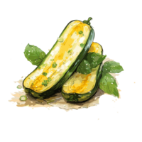 Zucchini watercolor illustration, Vegetable isolated on transparent background, AI Generative png