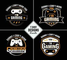 Vintage gaming t shirt design bundle set with creative motivation quote and vector shape