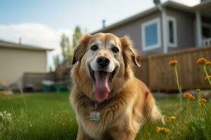 portrait of a happy outdoor summer dog generative AI photo