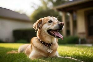 portrait of a happy outdoor summer dog generative AI photo