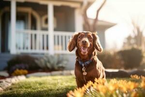 portrait of a happy outdoor summer dog generative AI photo