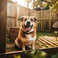 portrait of a happy outdoor summer dog generative AI photo