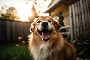 retrato de un contento al aire libre verano perro generativo ai foto