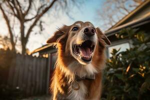 retrato de un contento al aire libre verano perro generativo ai foto