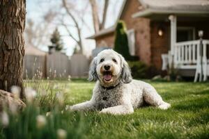 portrait of a happy outdoor summer dog generative AI photo