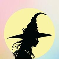 Witch Head in Profile on Blue Green Background vector