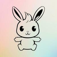 Happy Light Blue Bunny with Black Outlines vector