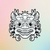 Chinese Dragon Face with Mane on Turquoise Background vector